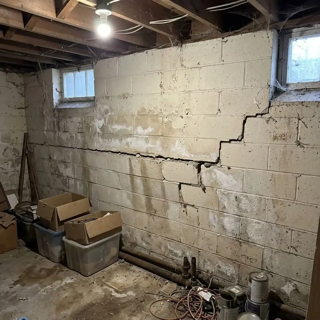 Horizontal crack in a bowing block basement wall