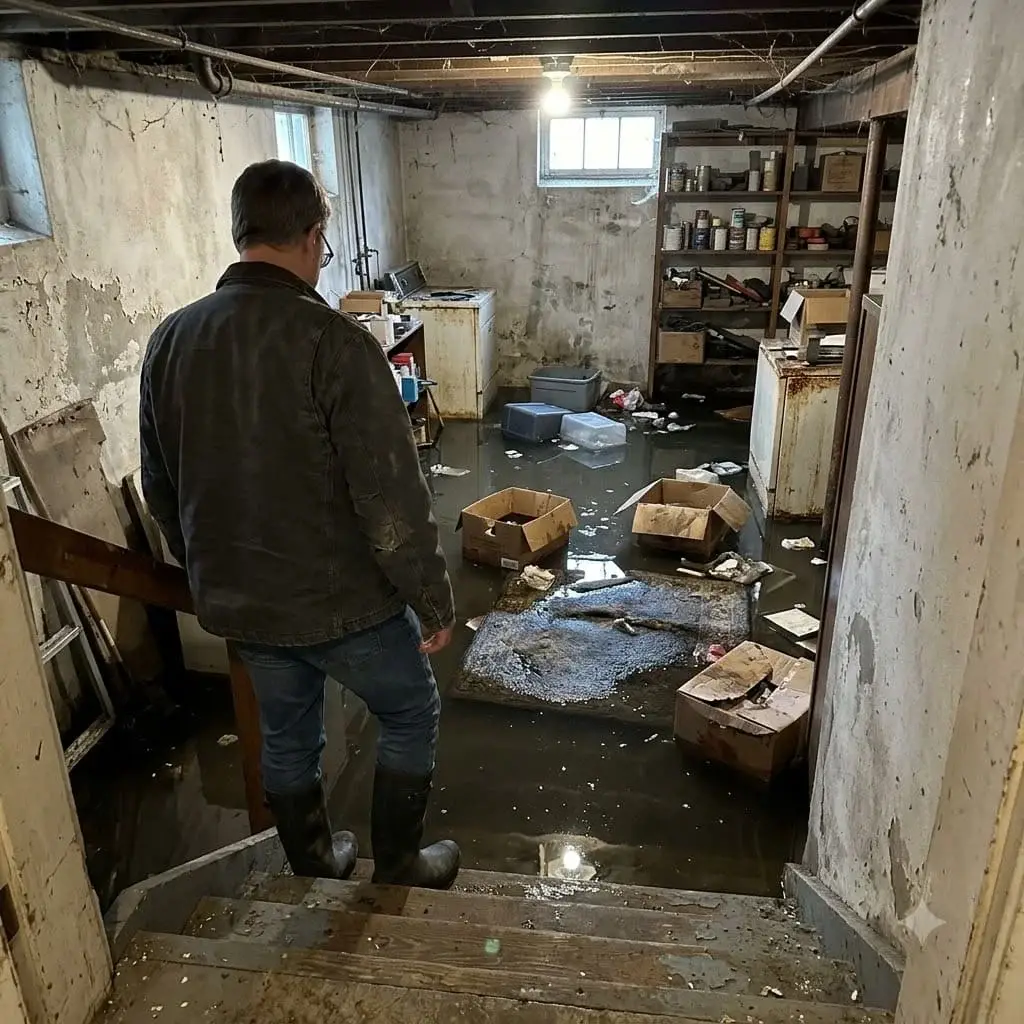 Flooded basement with standing water